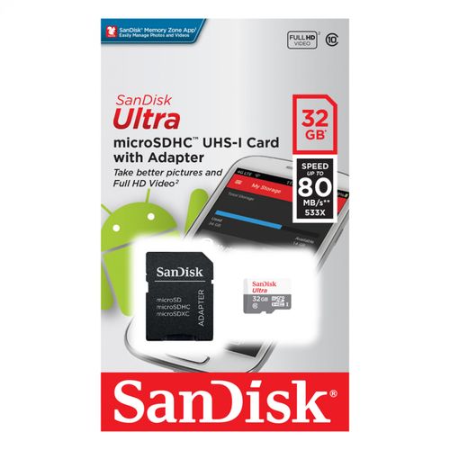 Cartão de Memória SanDisk Micro SD Ultra Classe 10 - 32GB - 80MB/S